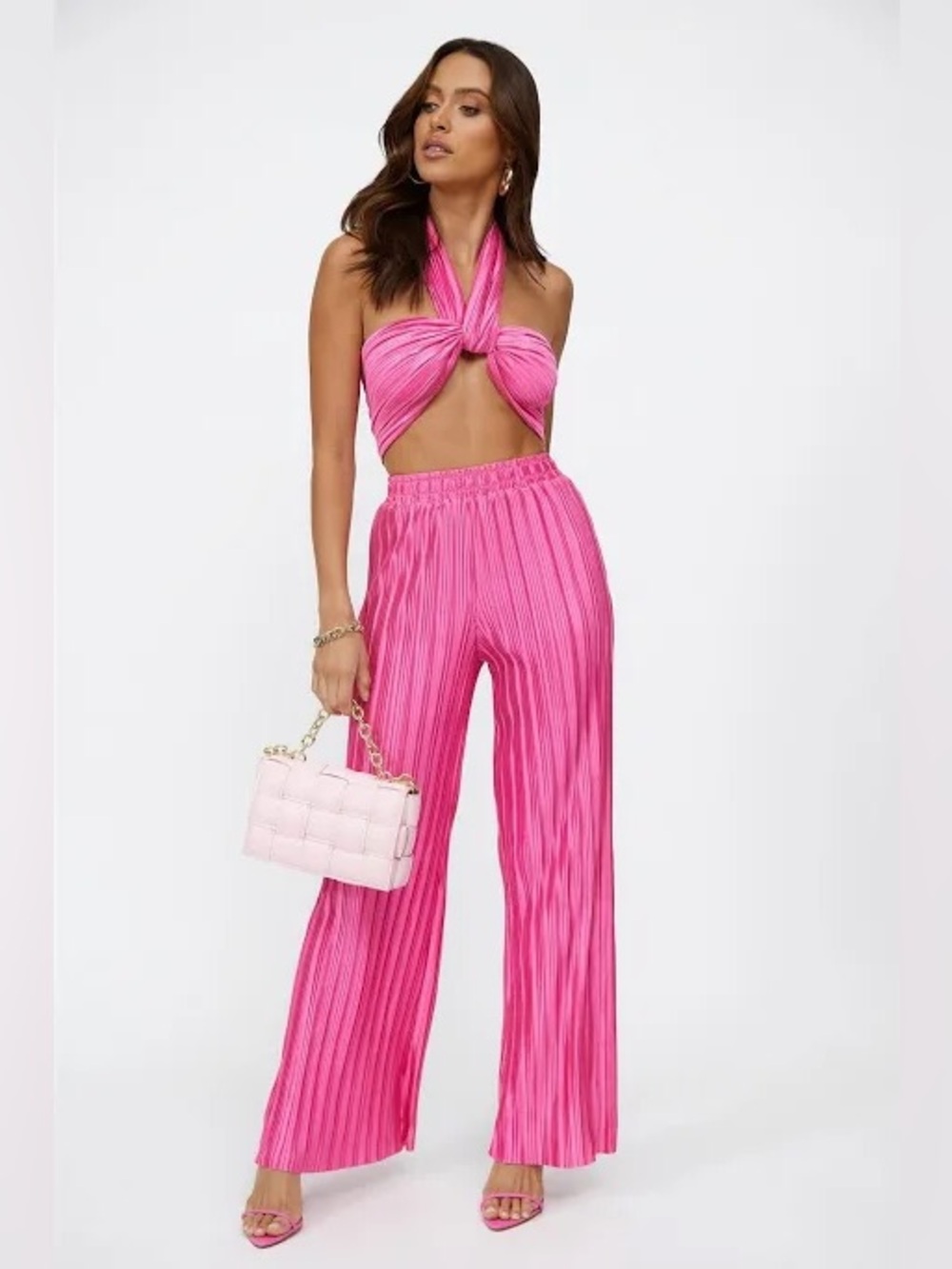 Hello Molly Hot Pink Pleated Wide-Leg Jumpsuit